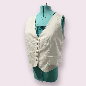 A New Day Off-White Tailored Button-Up Linen Vest - Women’s size XL